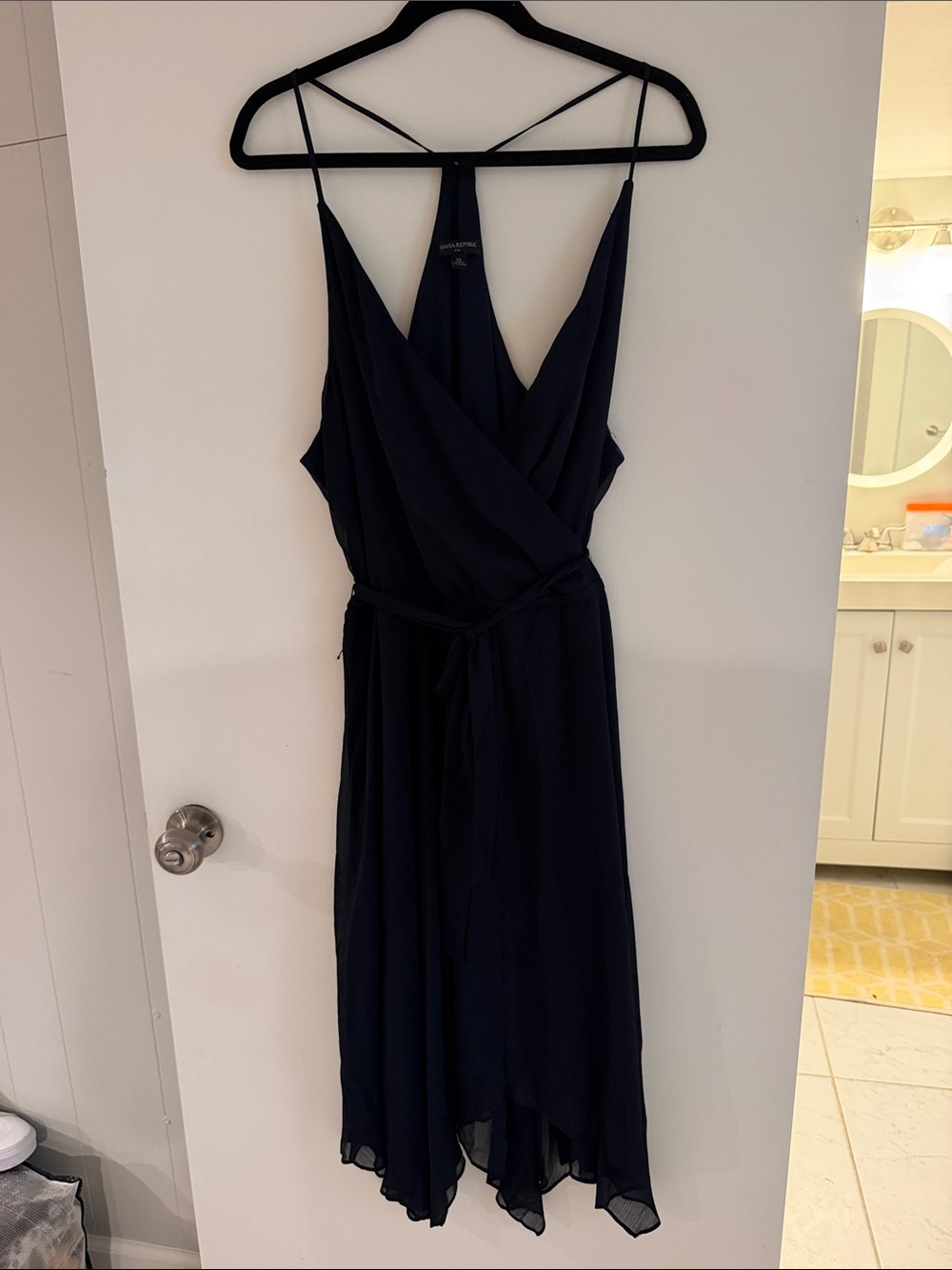Banana Republic Navy Asymmetrical Wrap Dress with Waist Tie
